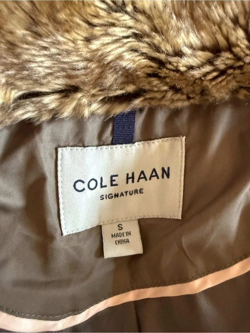 Cole Haan Signature Hooded Belted Down Puffer Long Coat Taupe Brown, Small